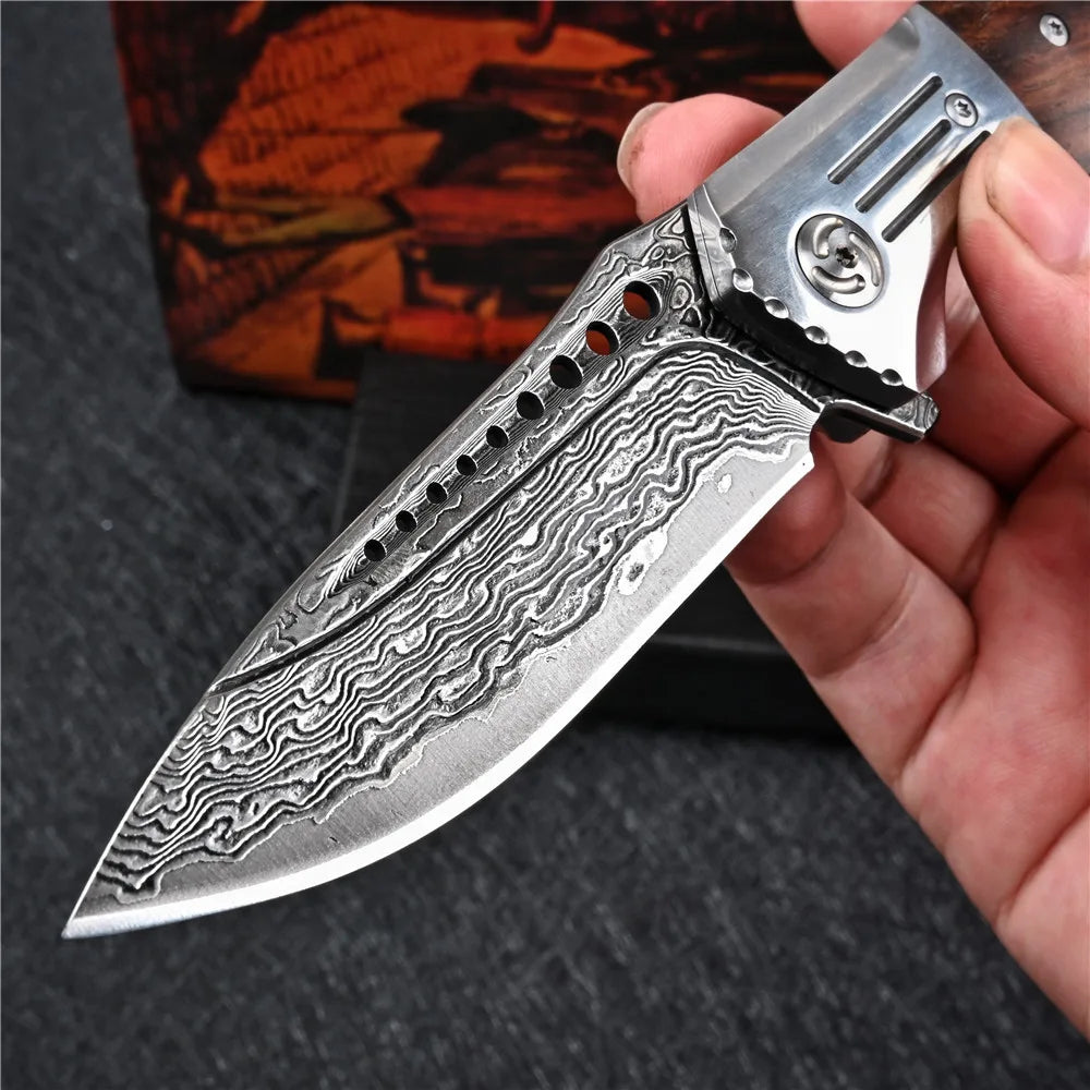 VG10 Damascus Flipper Folding Knife for Outdoor Survival