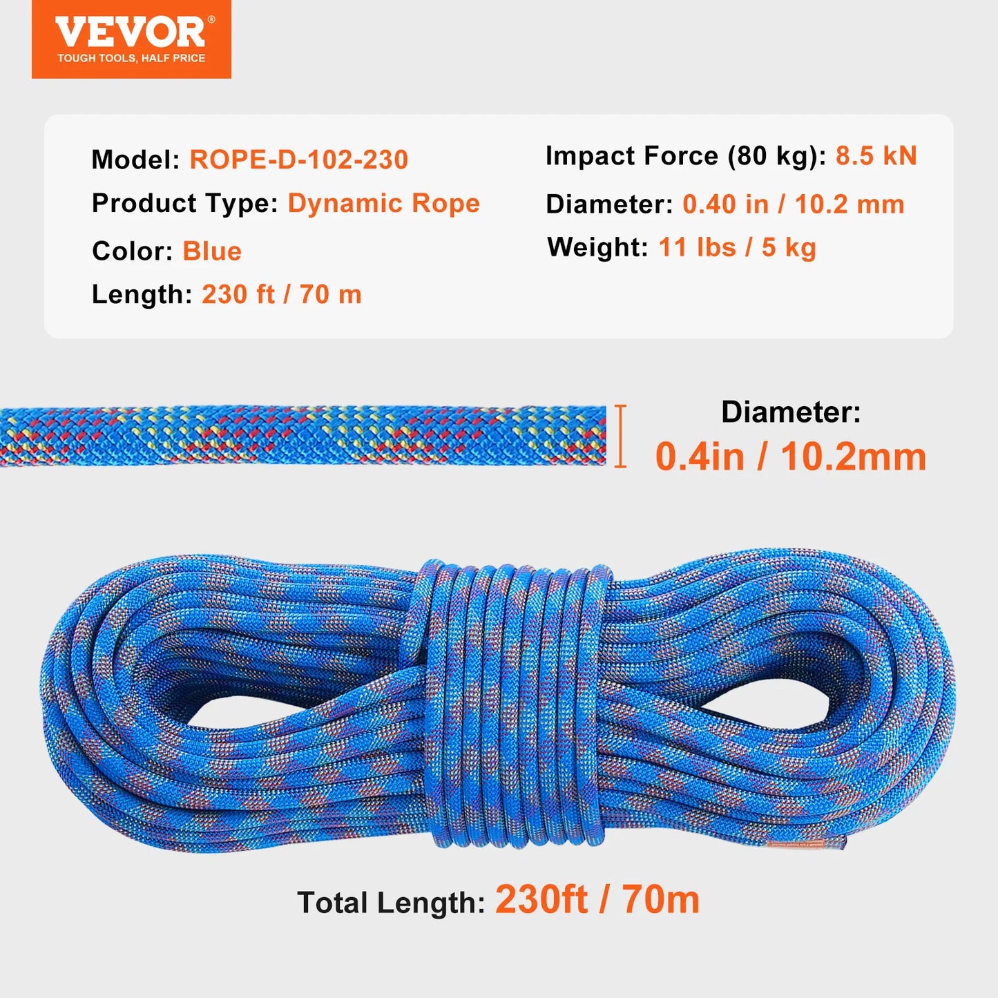 SucceBuy Dynamic Climbing Rope 197 Feet Blue
