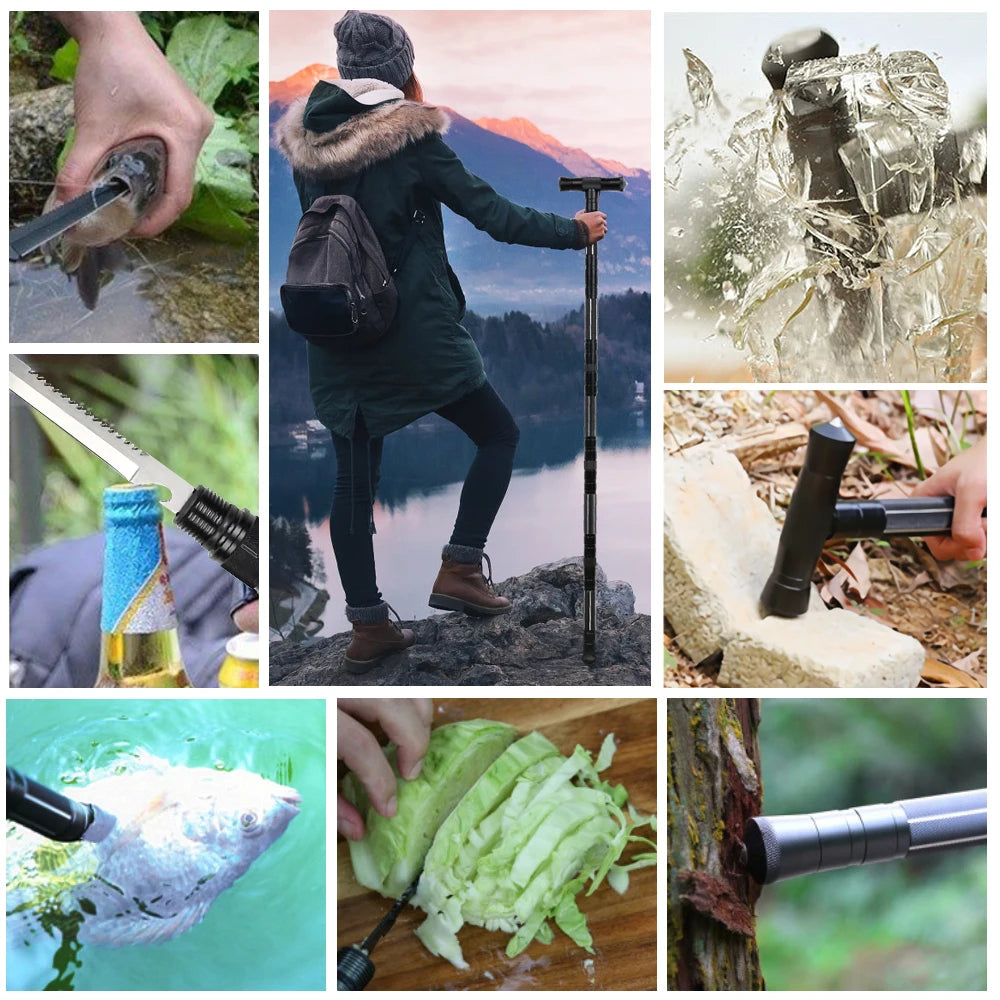 T-Shaped Retractable Mountaineering Stick with Backpack