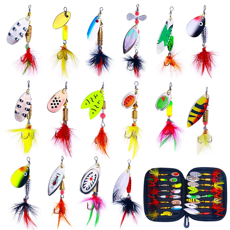16PCS Fake Bait Spinner Lures Kit for Fishing