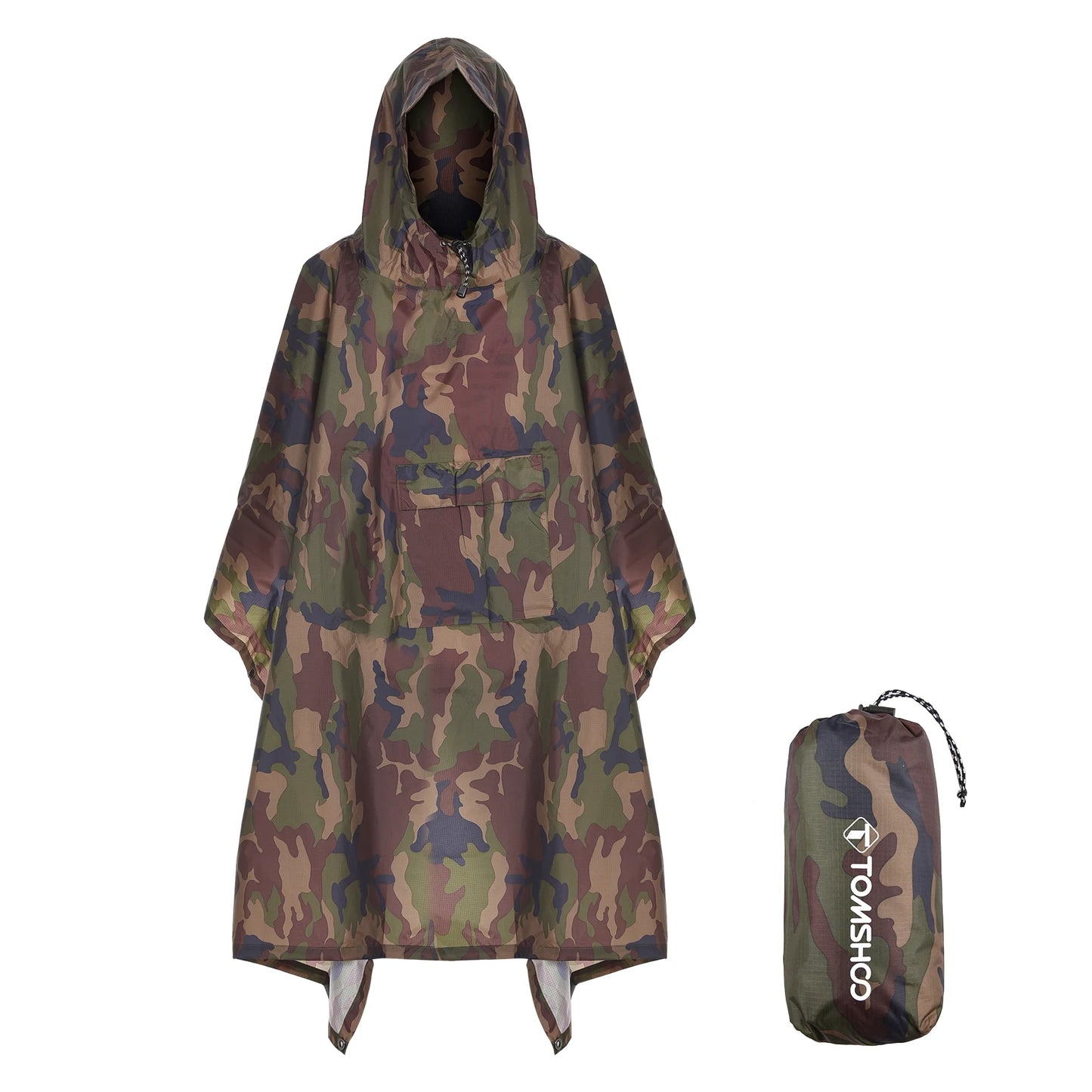 Men Women Trekking Hooded Rain Poncho with Pocket Waterproof Rain Coat Jacket Sun Shelter for Camping Hiking Traveling
