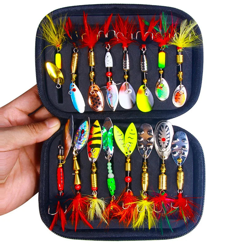 16PCS Fake Bait Spinner Lures Kit for Fishing