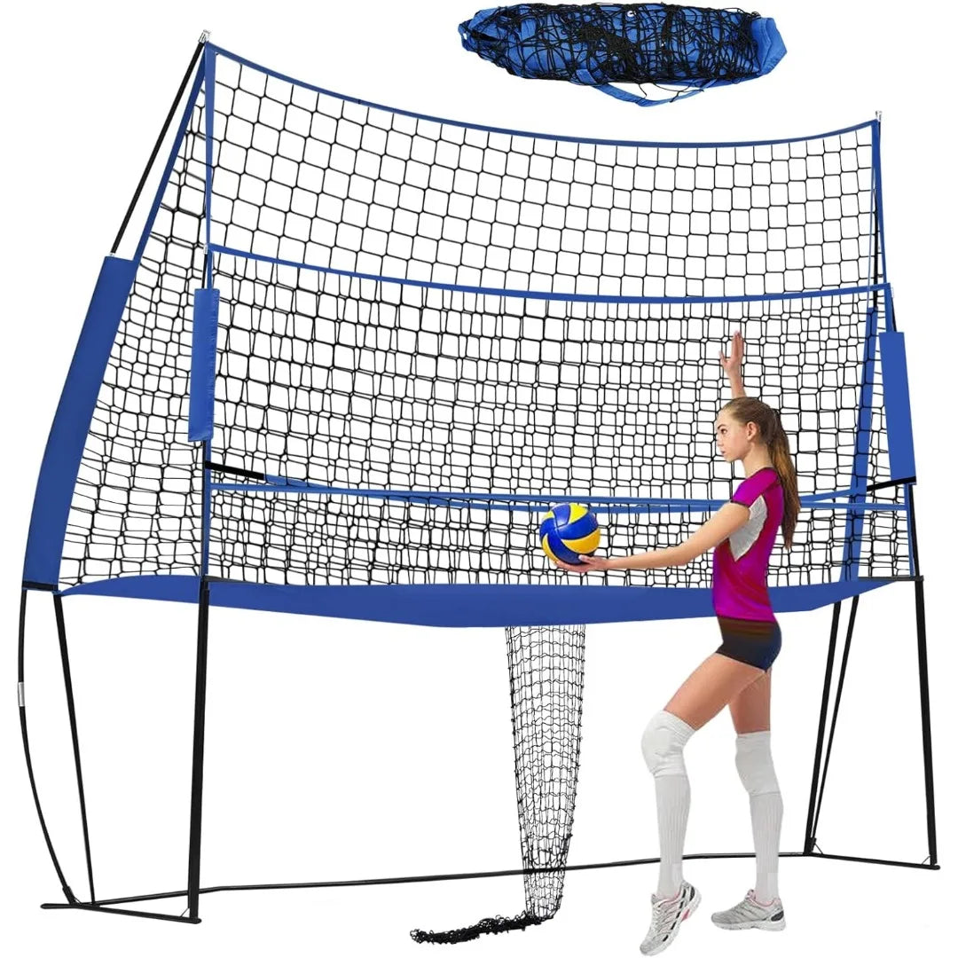 3-in-1 Portable Volleyball Training System - Adjustable Height Rebounder Net with Carry Bag 2.44 X 3.35m for Practice