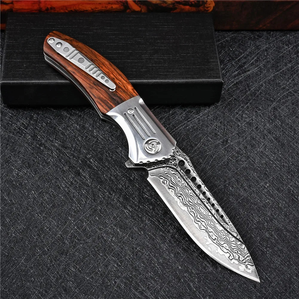 VG10 Damascus Flipper Folding Knife for Outdoor Survival