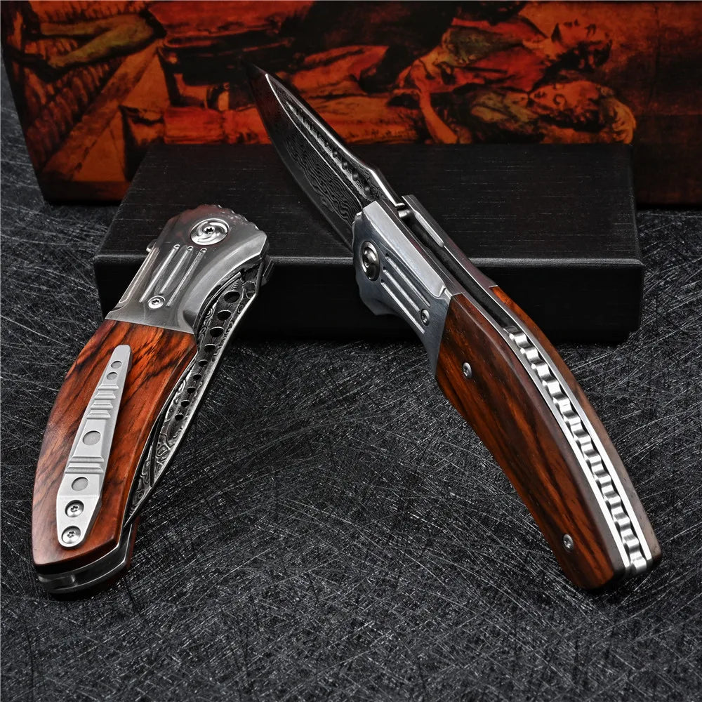 VG10 Damascus Flipper Folding Knife for Outdoor Survival