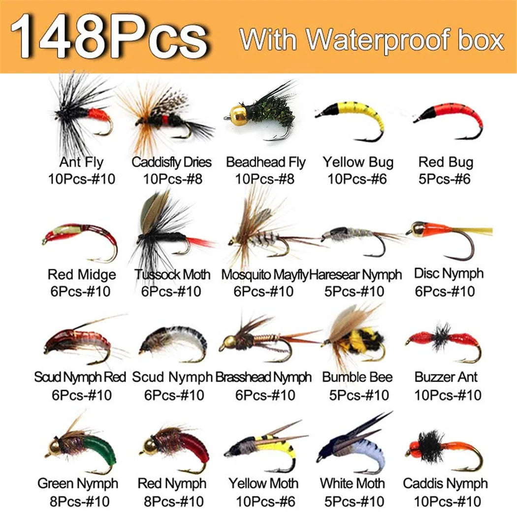 40-148 Pieces/Box Trout Fly Fishing Assorted Flies Kit