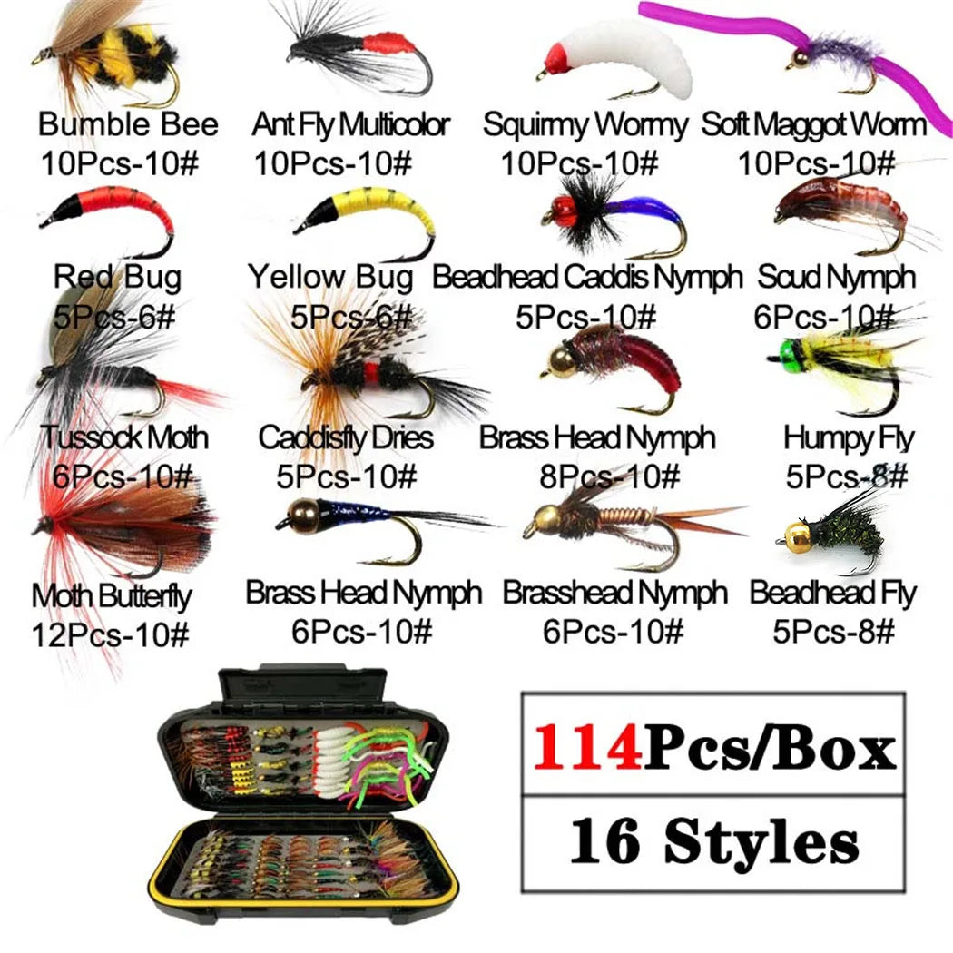 40-148 Pieces/Box Trout Fly Fishing Assorted Flies Kit
