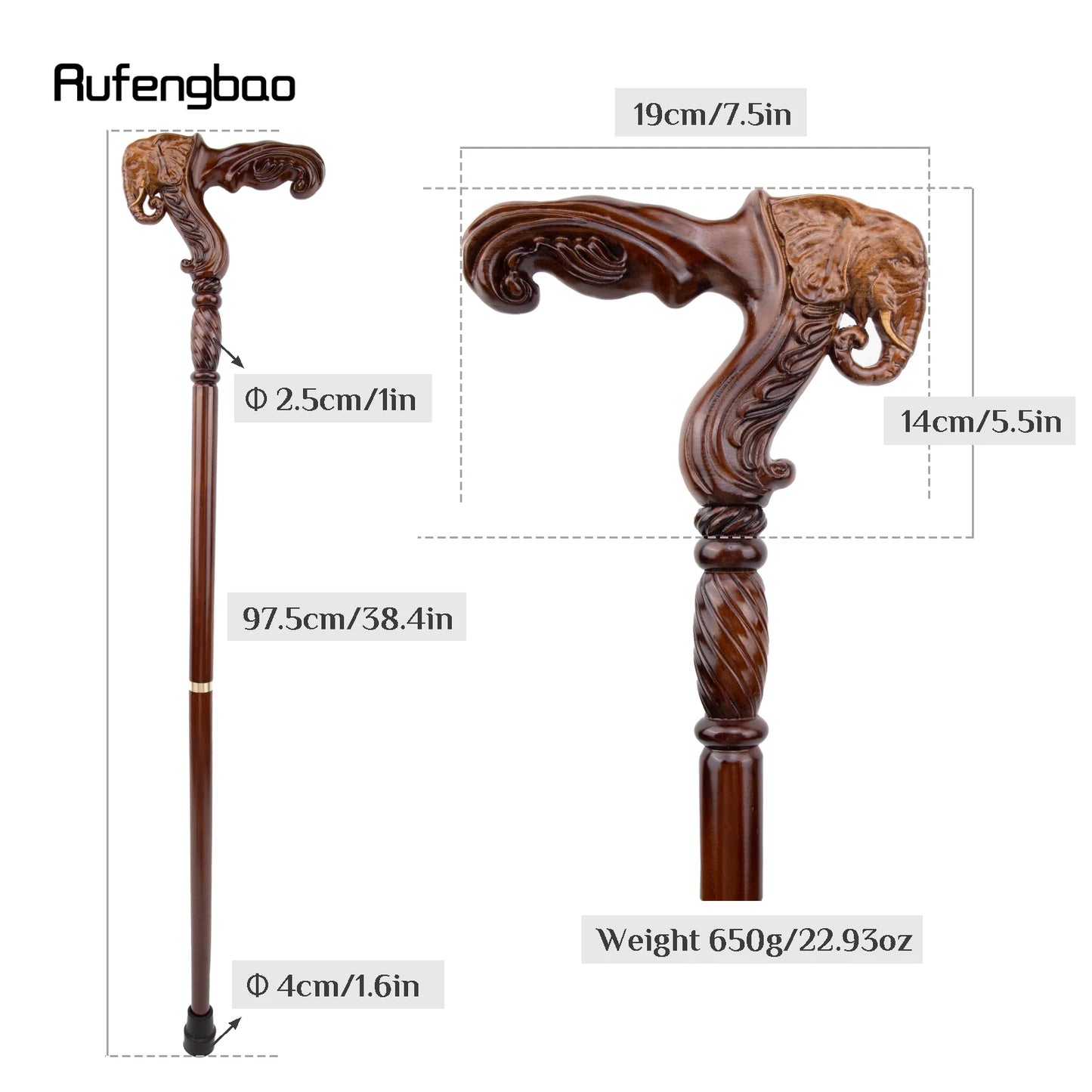 Elephant Brown Wooden Fashion Walking Stick 93cm Cane