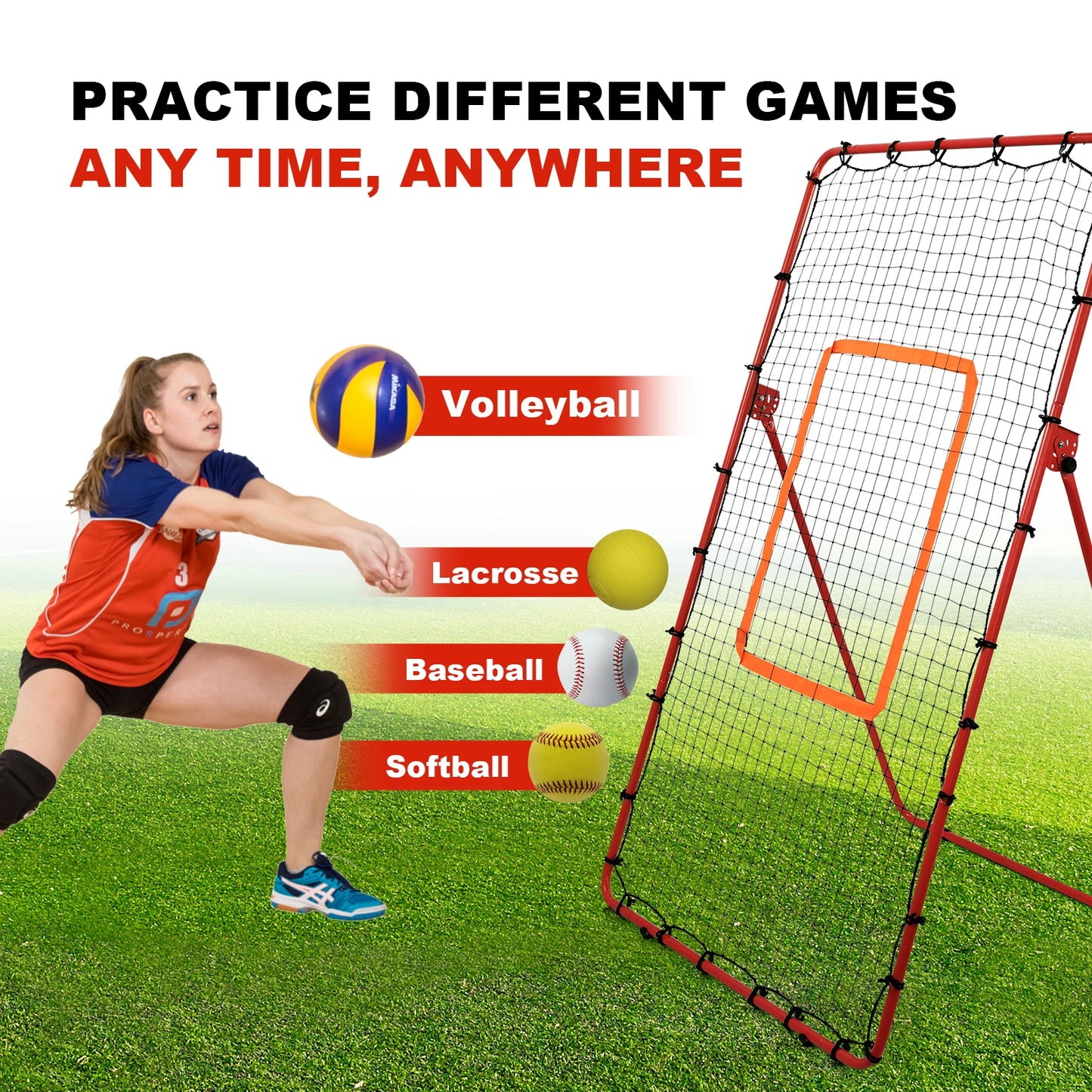 Volleyball Rebound Net with 5 Adjustable Angles, 7x4ft