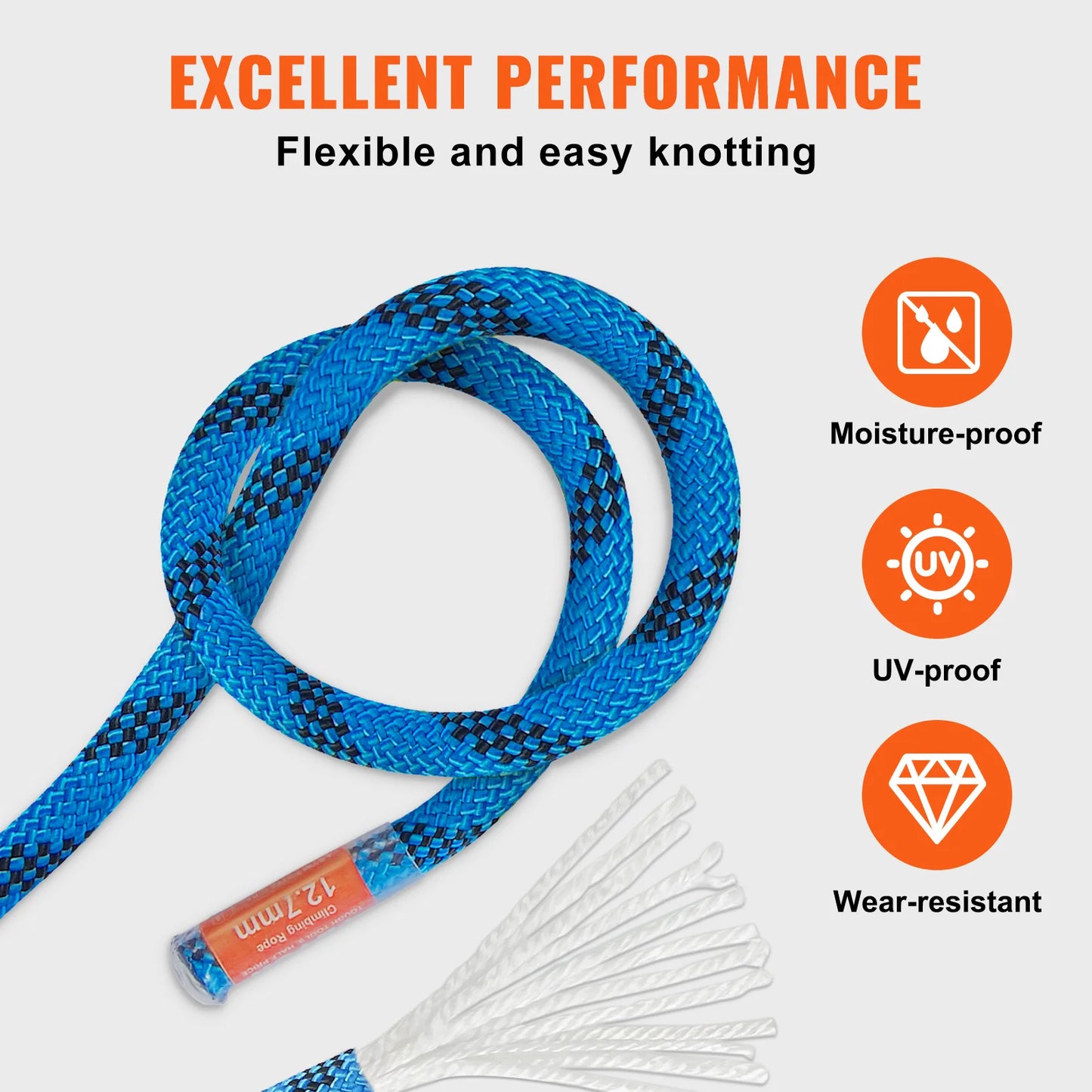 VEVOR 12.7mm Static Climbing Rope 125to200ft 30kN Outdoor