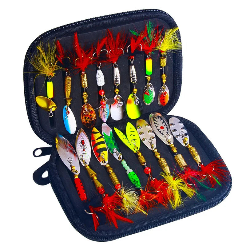 16PCS Fake Bait Spinner Lures Kit for Fishing