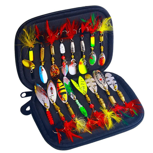 16PCS Fake Bait Spinner Lures Kit for Fishing