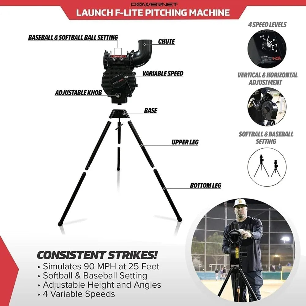 Launch F-lite Softball & Baseball Pitching Machine Bundle