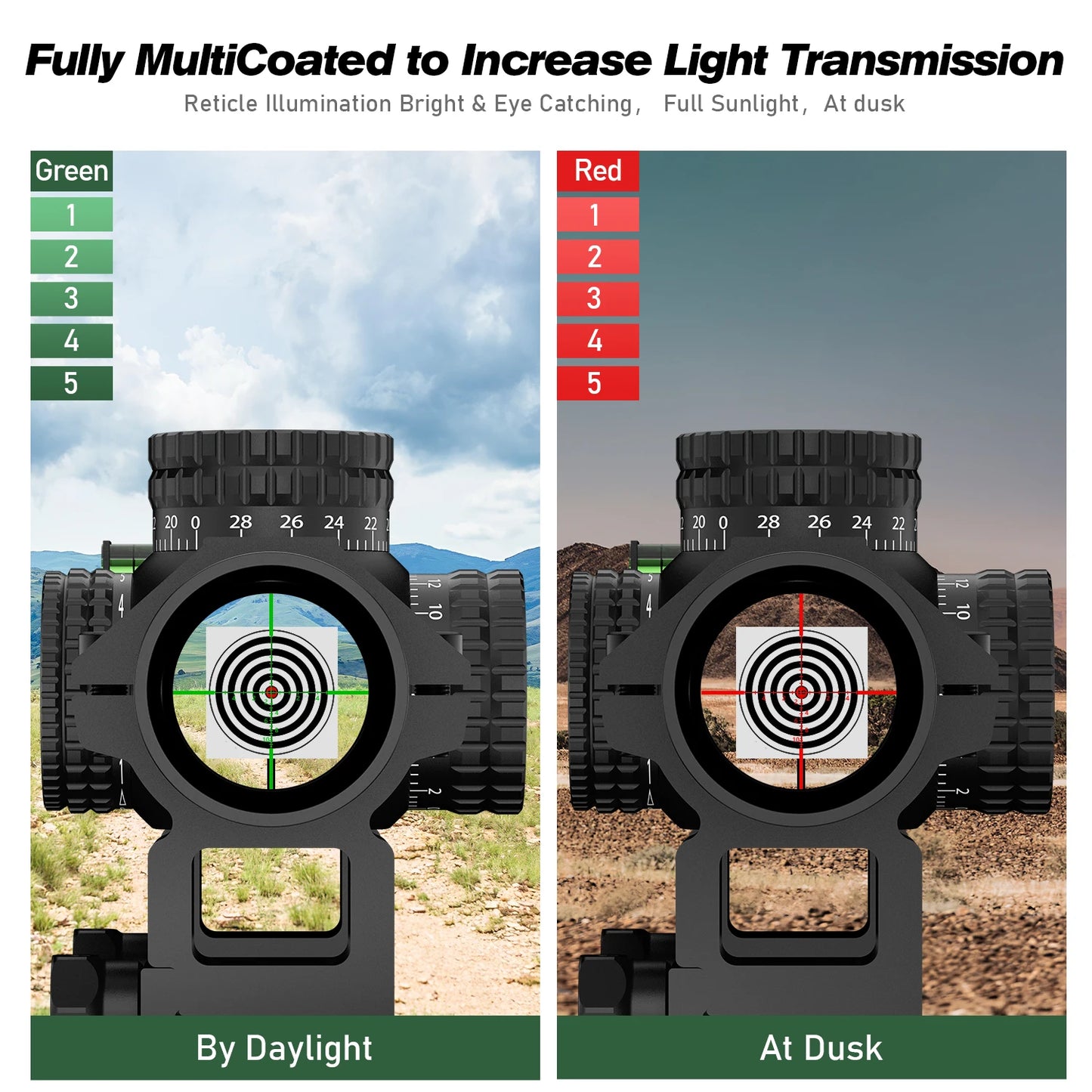 1-5X24 Tactical Optical Rifle Scope Red Green Illuminated Reticle