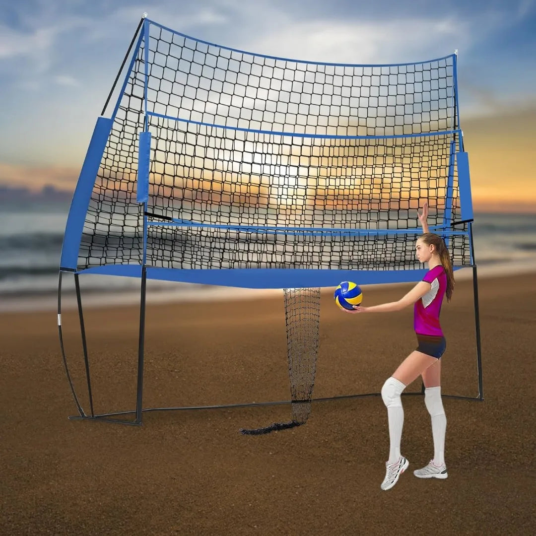 3-in-1 Portable Volleyball Training System - Adjustable Height Rebounder Net with Carry Bag 2.44 X 3.35m for Practice