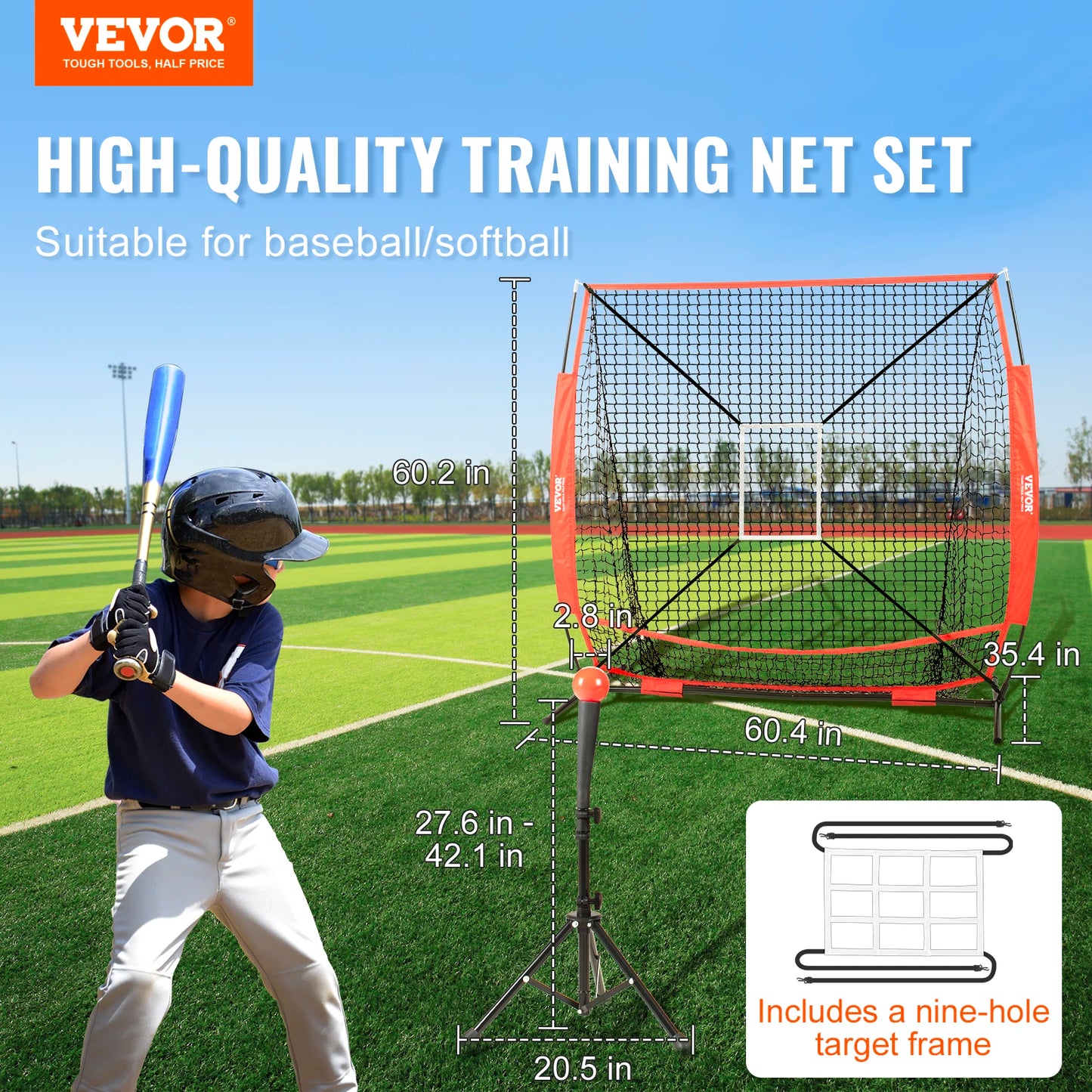 Vevor 5x5ft Baseball Softball Practice Net Bow Frame