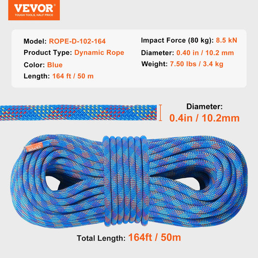 SucceBuy Dynamic Climbing Rope 197 Feet Blue