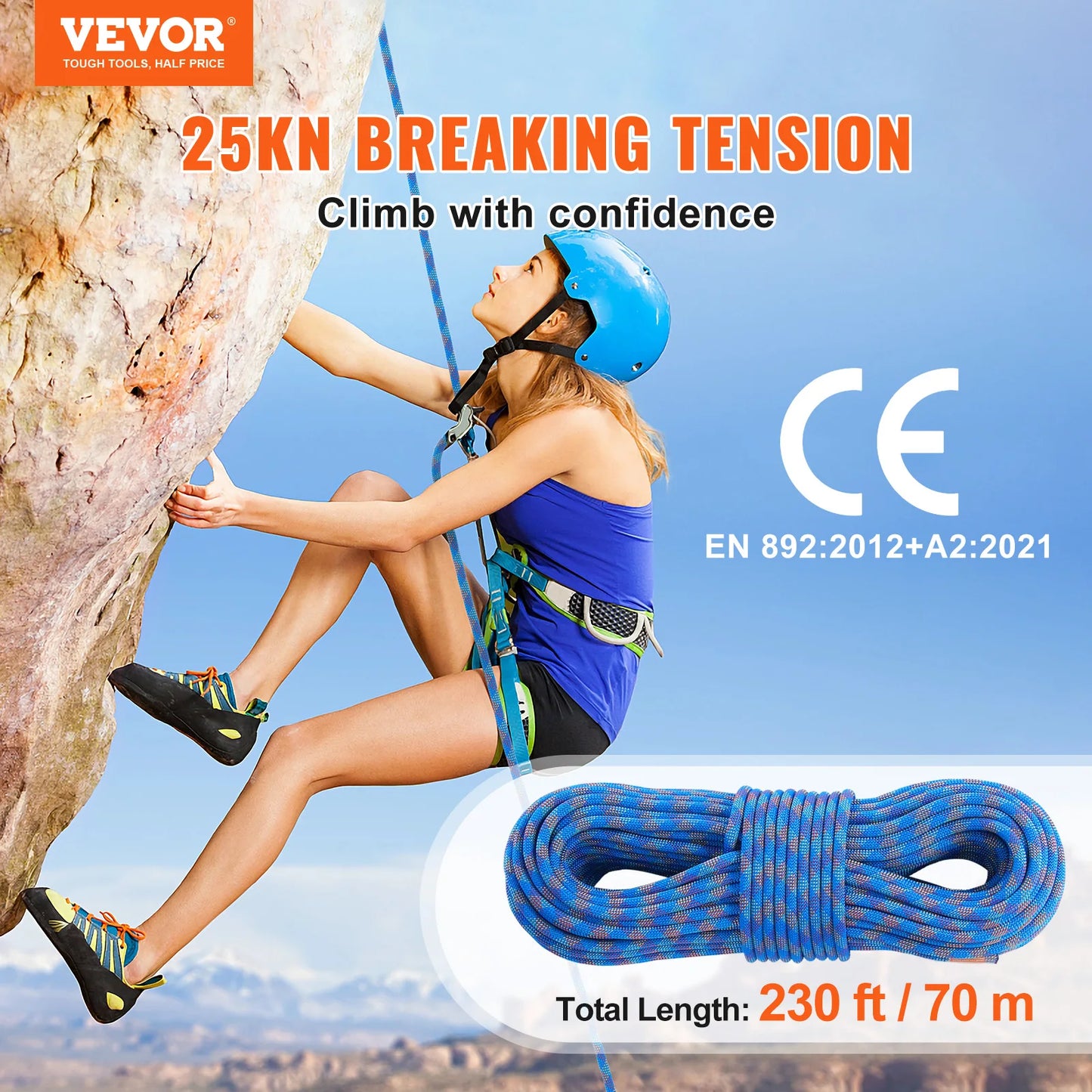 SucceBuy Dynamic Climbing Rope 197 Feet Blue