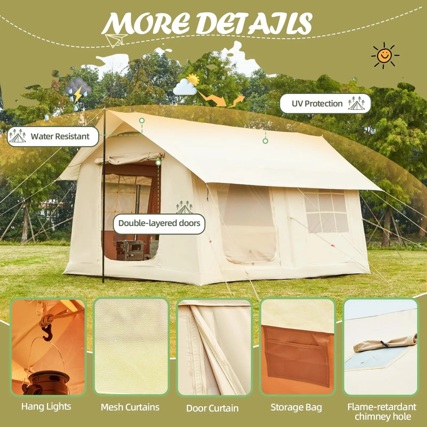 10-12 People Inflatable Tent for Camping 129 Sqft Large Tent