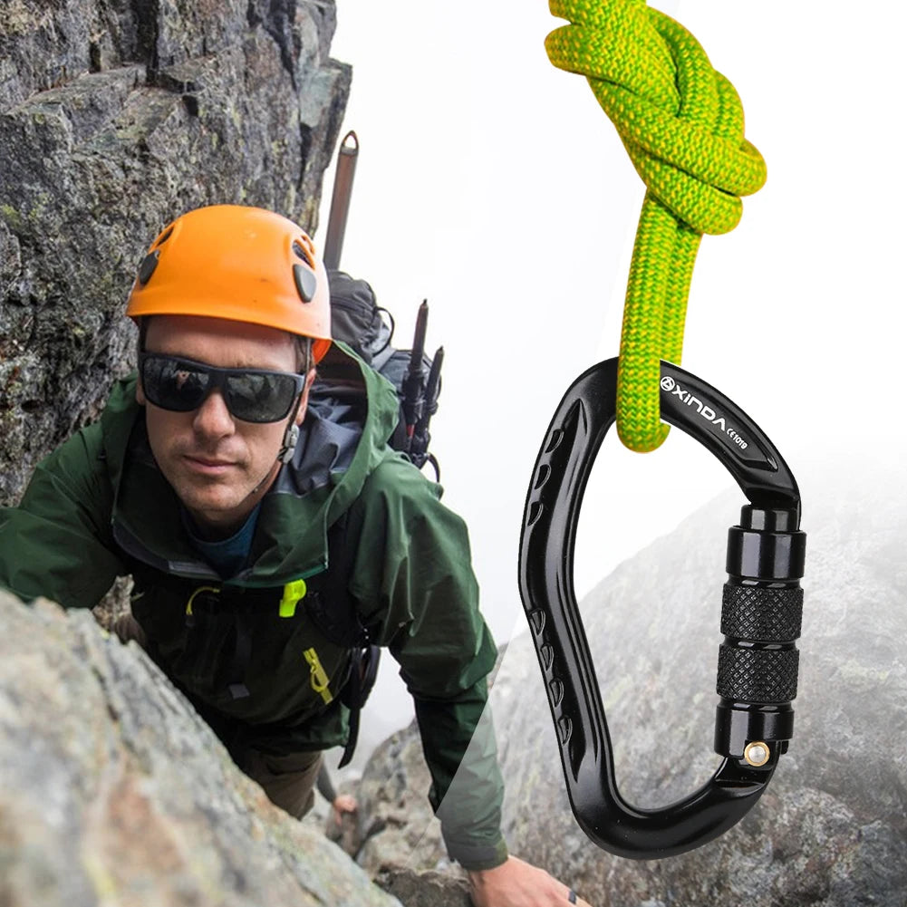 Locking Rock Climbing Carabiner With Multi Function Clip
