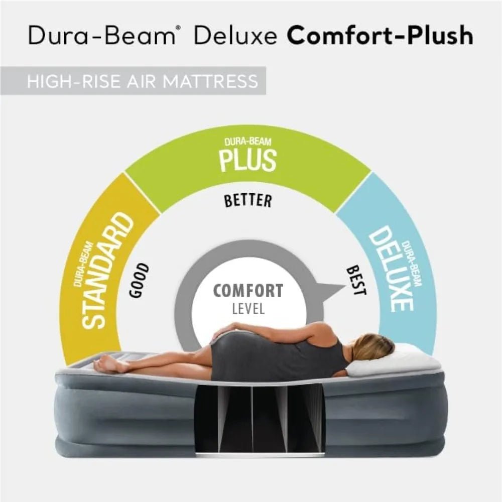 Queen Size Plush Air Mattress With Built In Pump For Travel