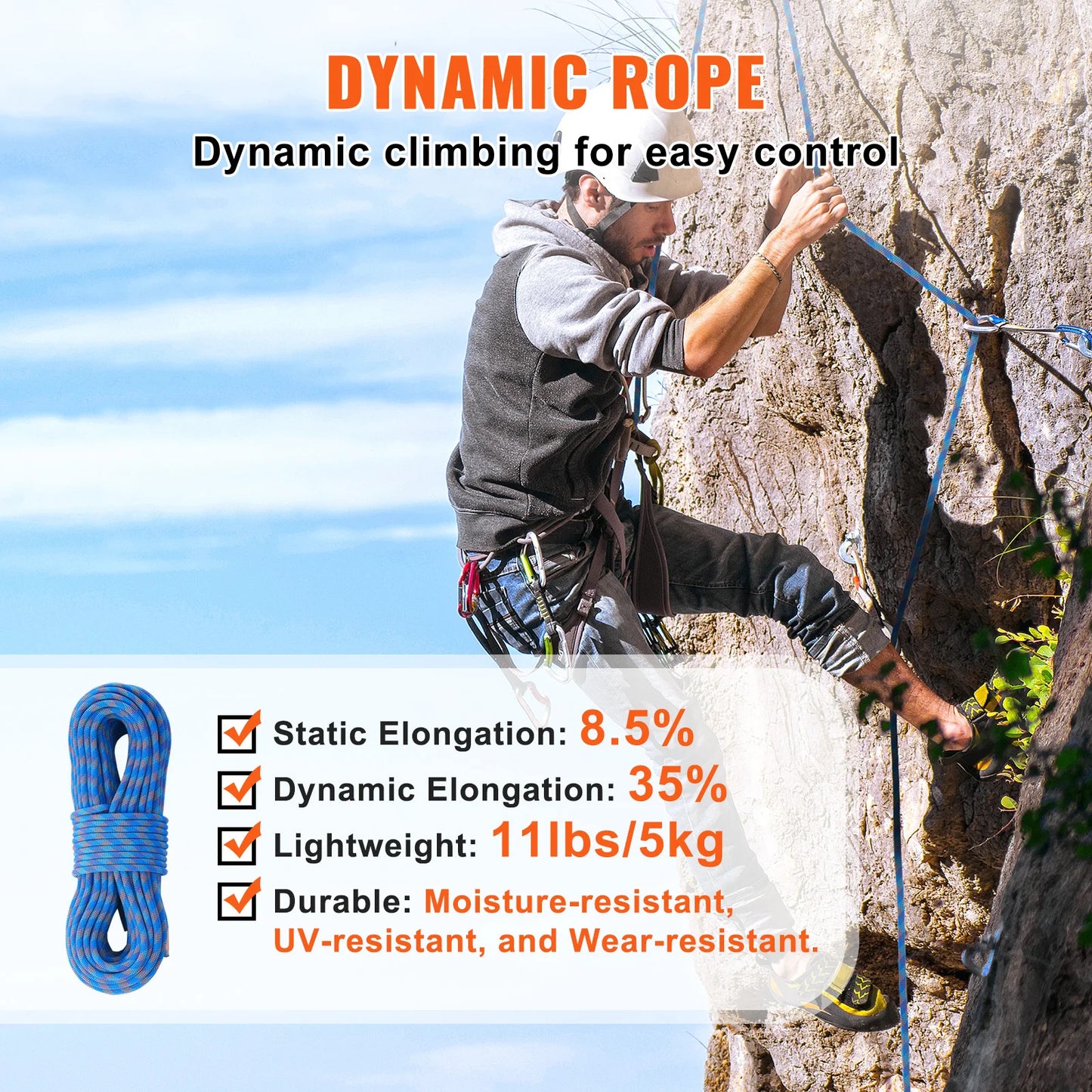 SucceBuy Dynamic Climbing Rope 197 Feet Blue