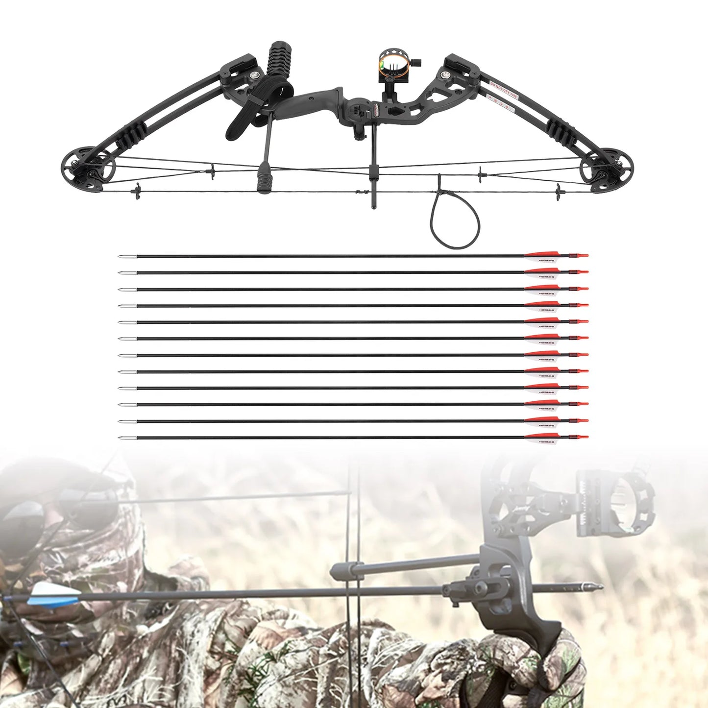 Compound Bow Recurve Bow w/ 12x Arrows Set Right Hand Archery Tool for Adult Hunting Training