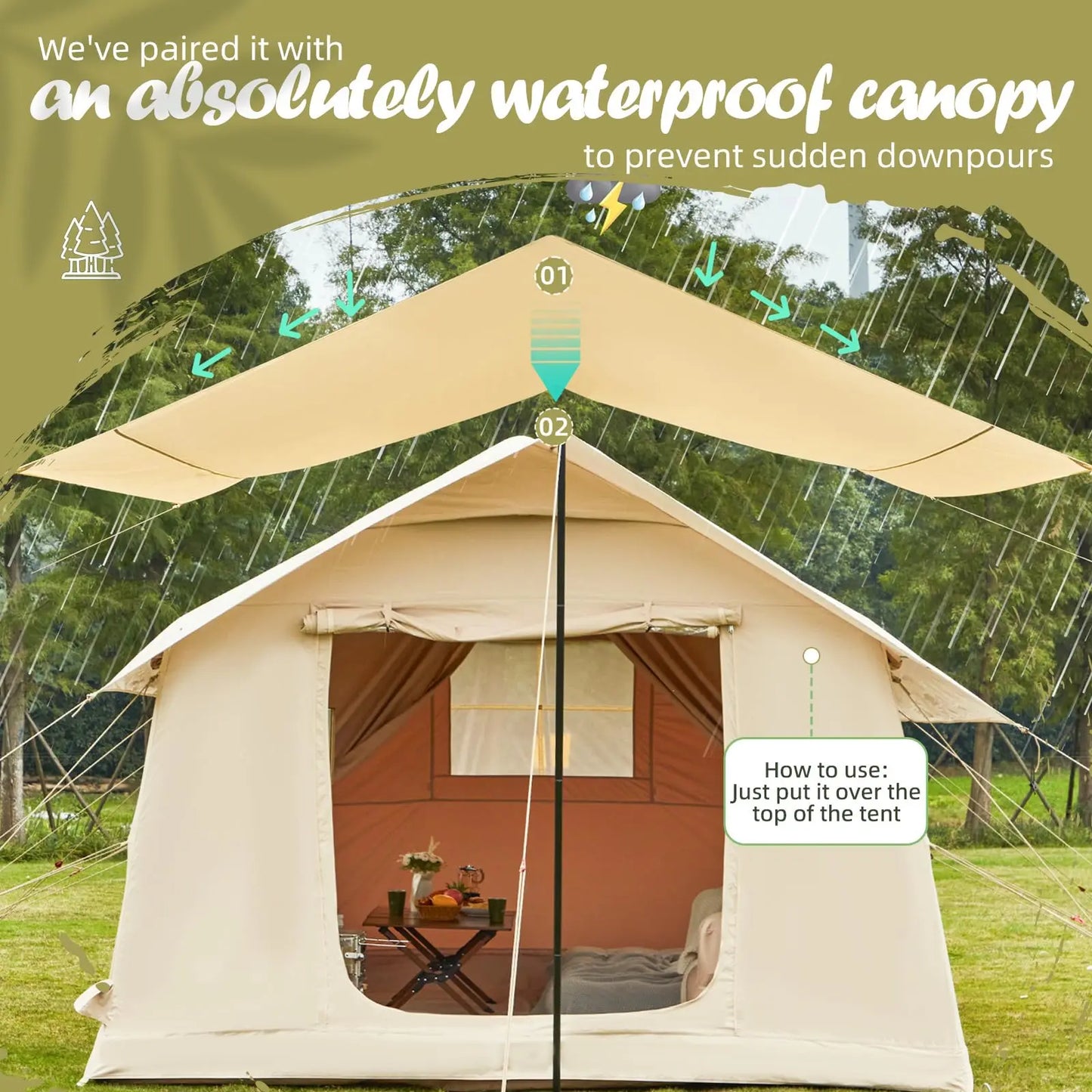 10-12 People Inflatable Tent for Camping 129 Sqft Large Tent