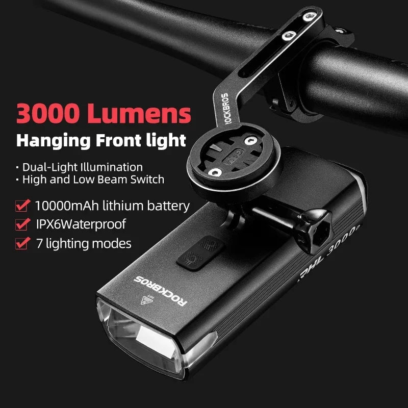 ROCKBROS Bike Light 3000LM 10000mAh High Brightness Front Light