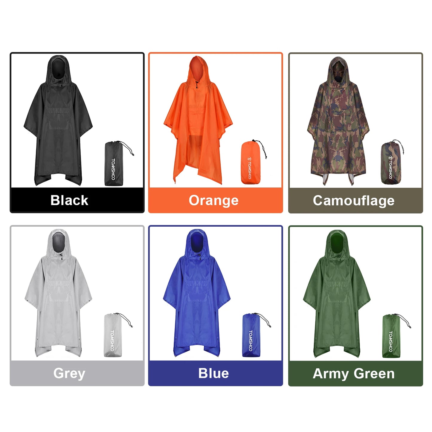 Men Women Trekking Hooded Rain Poncho with Pocket Waterproof Rain Coat Jacket Sun Shelter for Camping Hiking Traveling