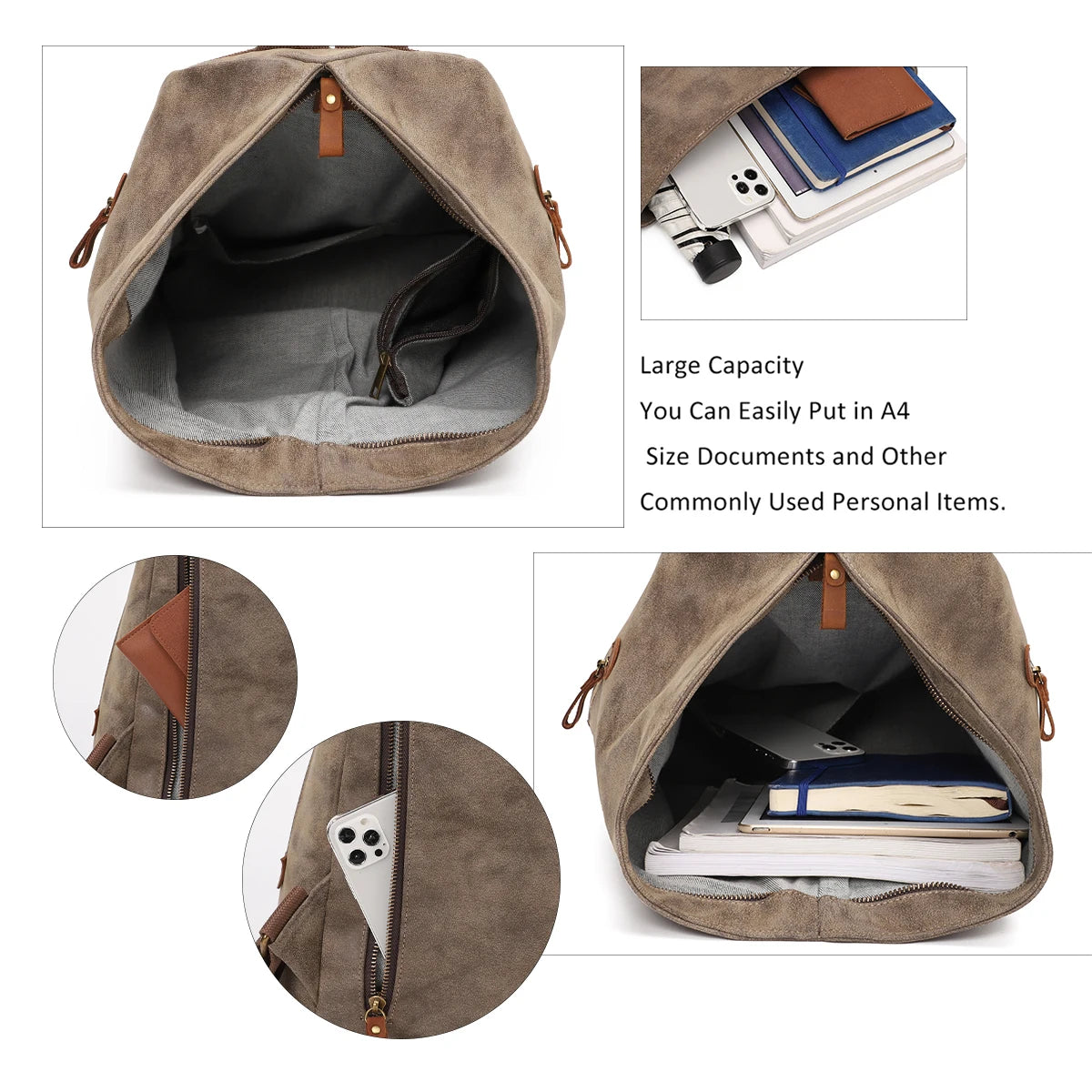 KL928 PU Leather Vintage Backpack for Travel and Hiking