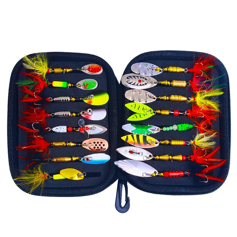 16PCS Fake Bait Spinner Lures Kit for Fishing