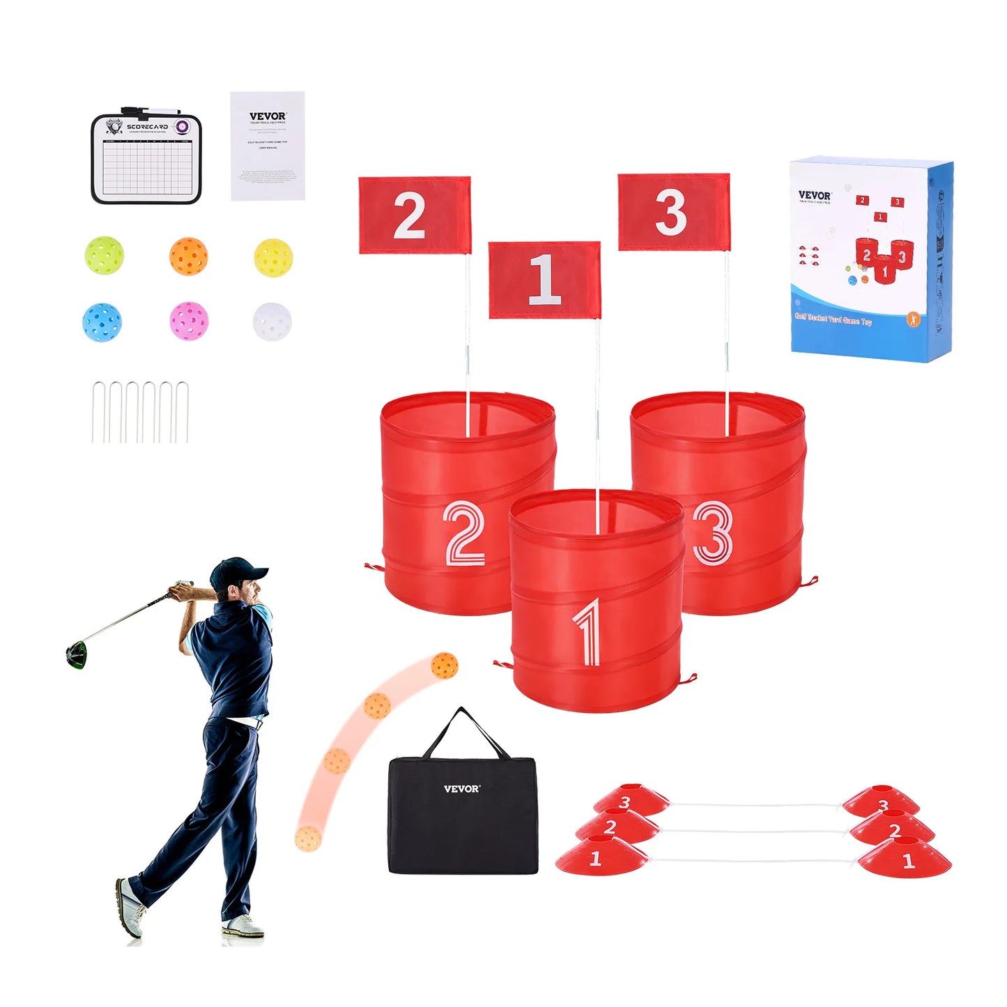 SucceBuy Kids Backyard Bucket Golf Set 3 6 9 Holes