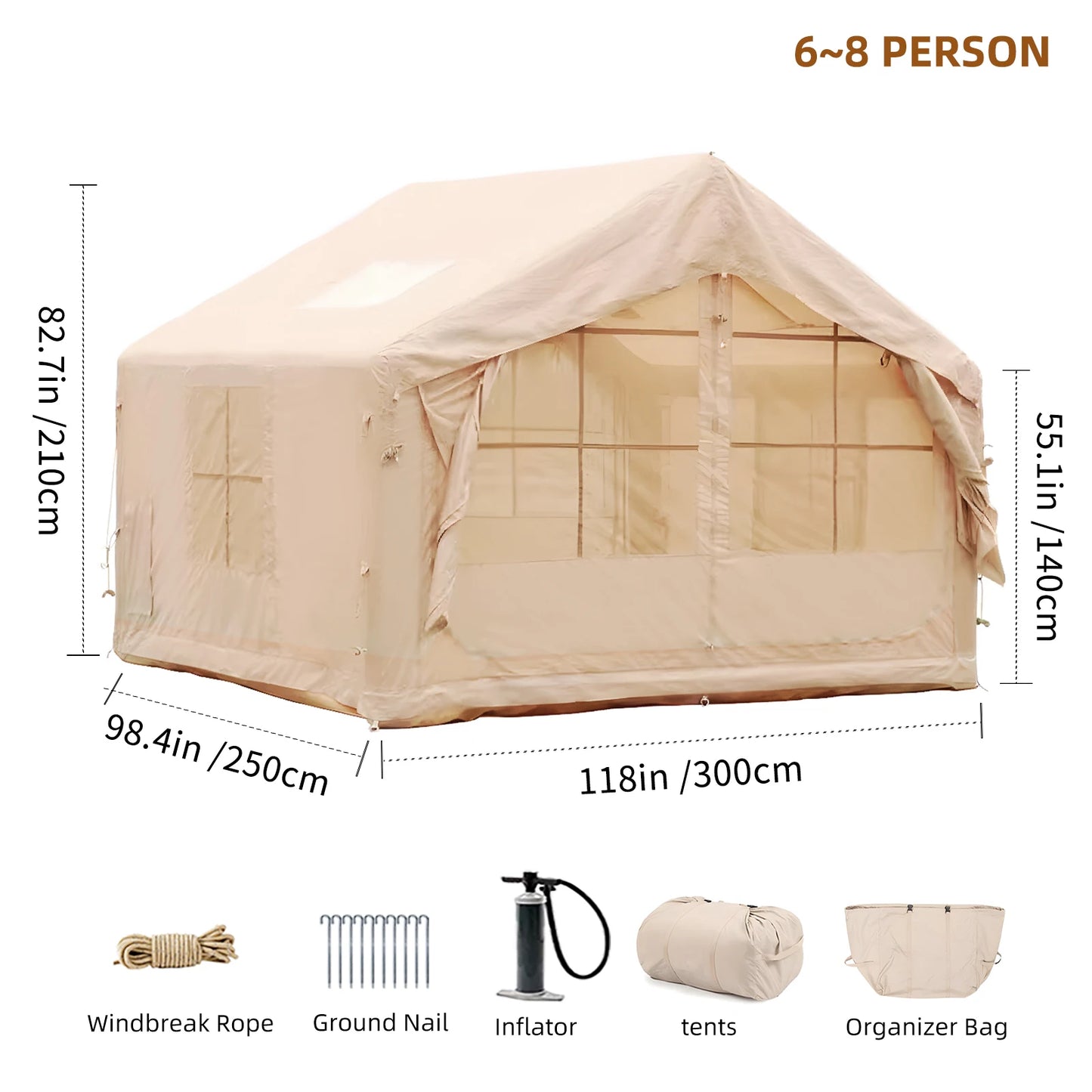 Inflatable Tent for Camping - Quick Setup for 6-8 People