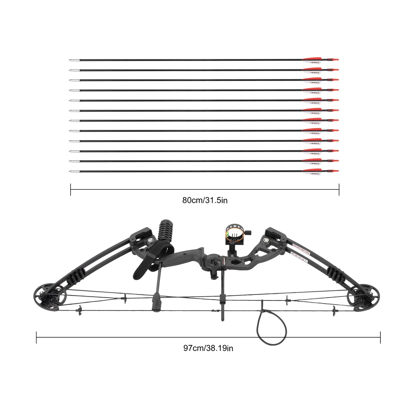 Compound Bow Recurve Bow w/ 12x Arrows Set Right Hand Archery Tool for Adult Hunting Training