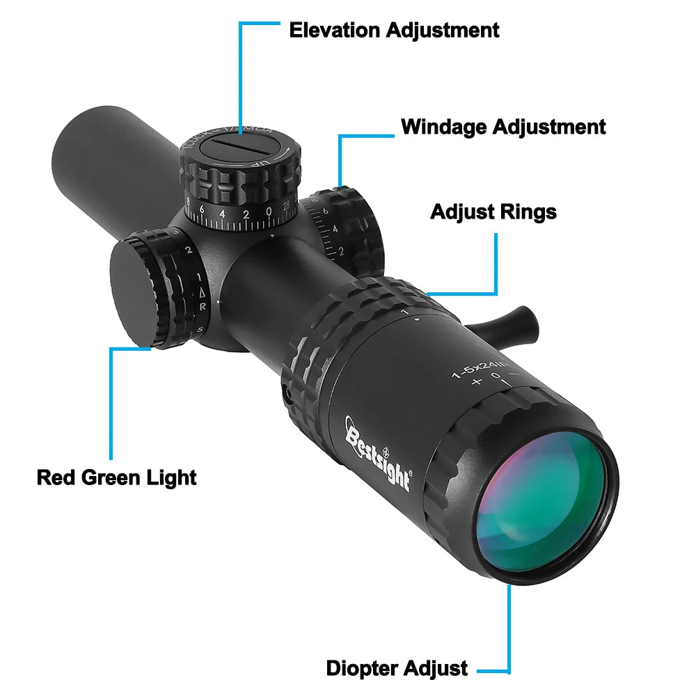 1-5X24 Tactical Optical Rifle Scope Red Green Illuminated Reticle