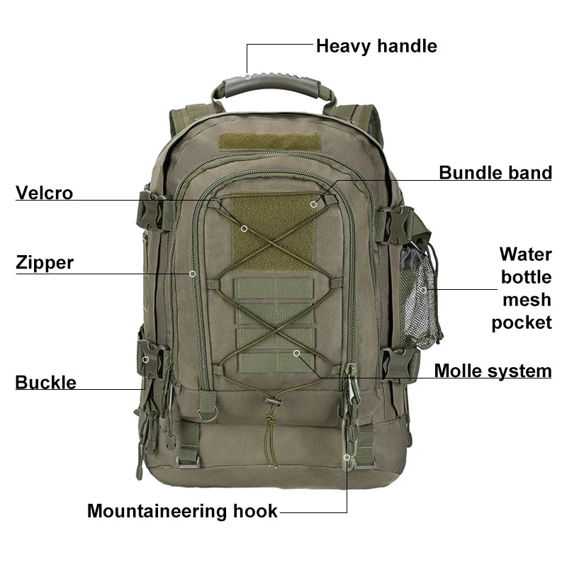 LQARMY 60L Tactical Travel Backpack With MOLLE System