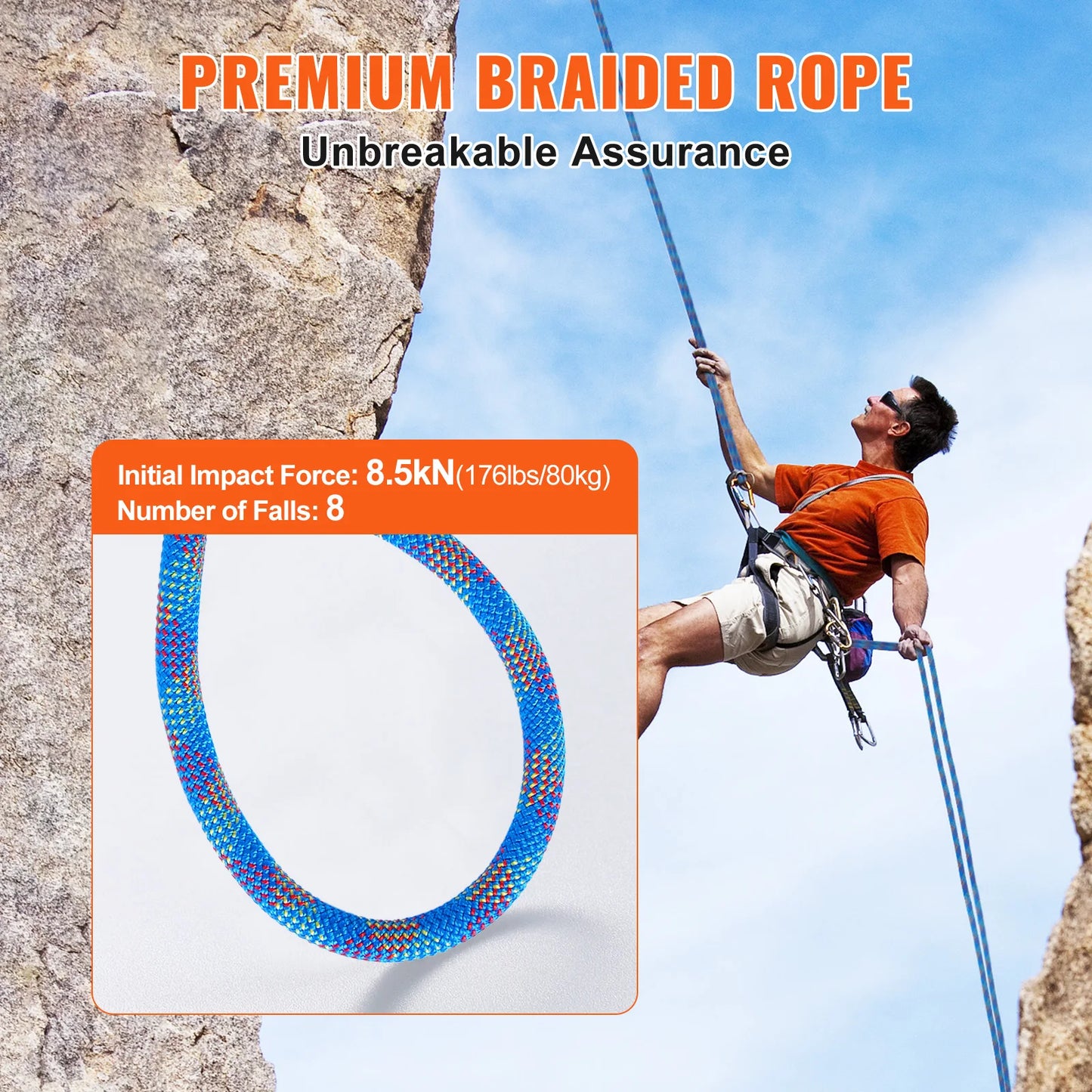 SucceBuy Dynamic Climbing Rope 197 Feet Blue