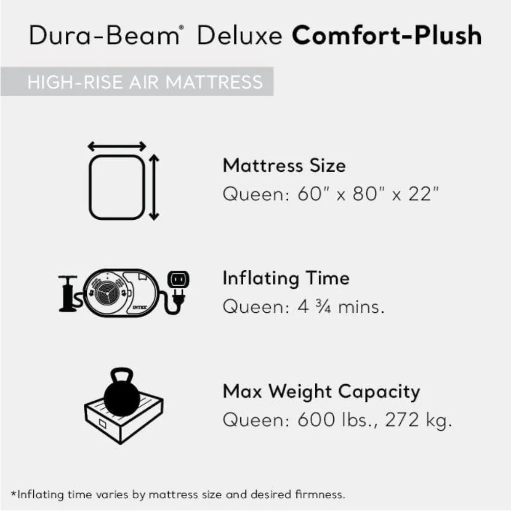 Queen Size Plush Air Mattress With Built In Pump For Travel