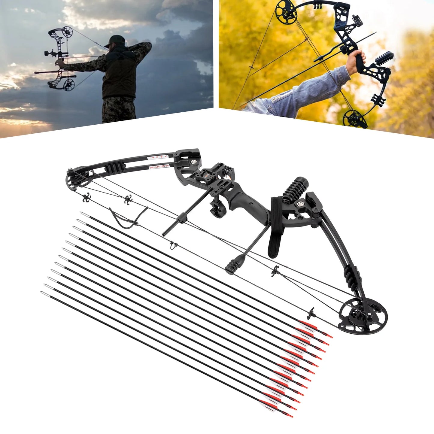 Compound Bow Recurve Bow w/ 12x Arrows Set Right Hand Archery Tool for Adult Hunting Training