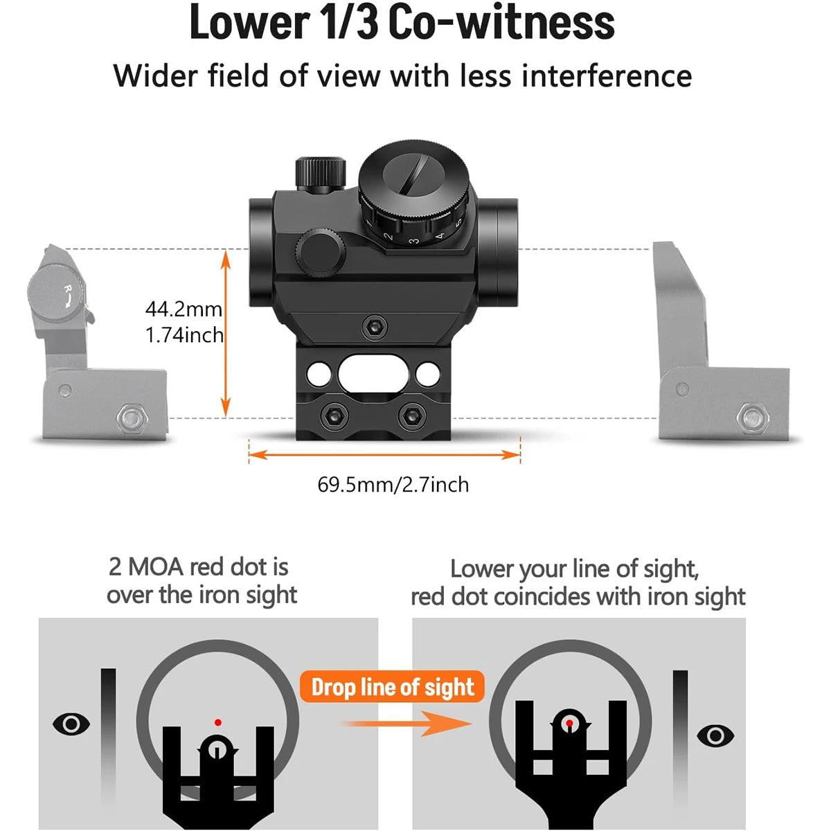 2MOA Red Dot Sight 1x25mm Waterproof Shockproof Scope